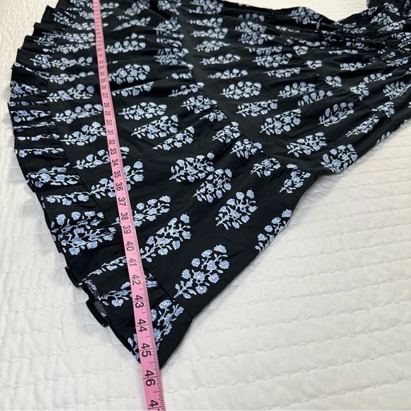 Pinch 100% Cotton Elegant Black Maxi Dress With Blue Stem and Puffy Sleeves - Picture 7 of 16